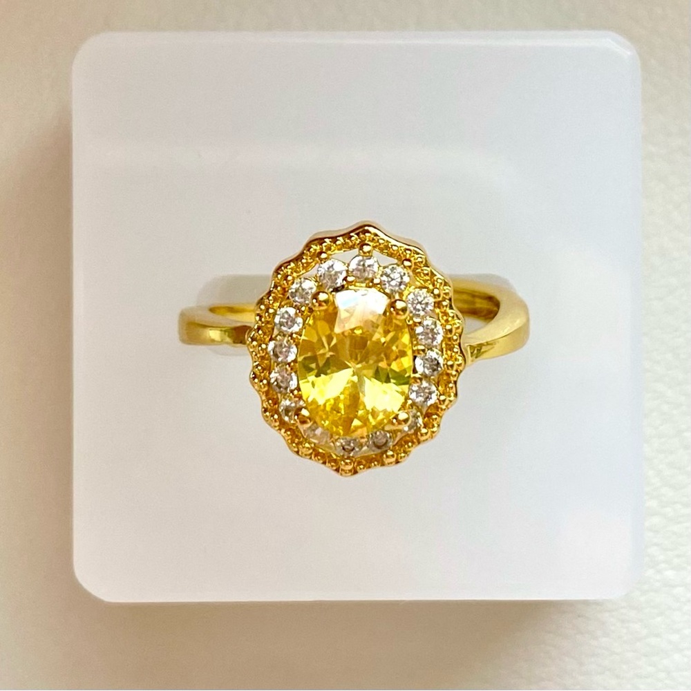 Gold-Tone Yellow Halo Ring with Clear Accents